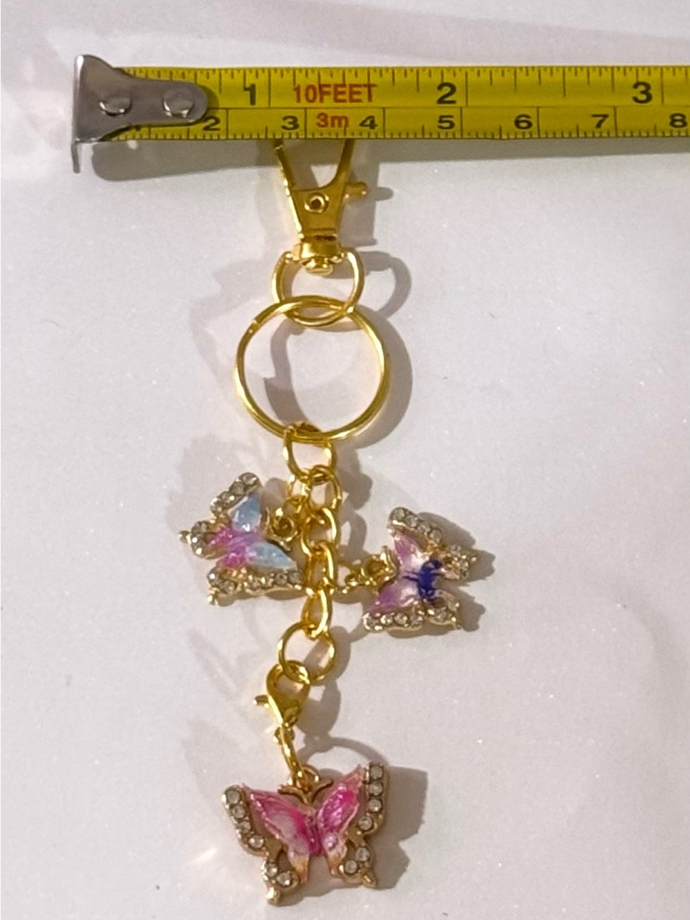 Handmade Gold Butterfly Keychain/Bag Charm with Pink & Iridescent Accents - Picture 7 of 8